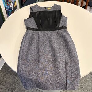 Sleeveless Grey Tweed Faux Leather Catherine Malandrino Sheath Dress 12